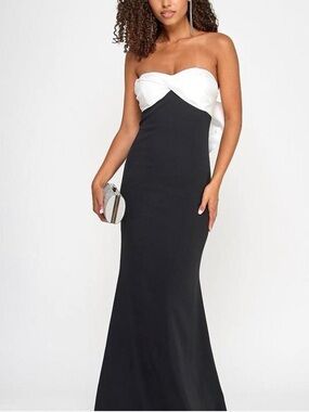 Macys Strapless Black and White Evening Gown